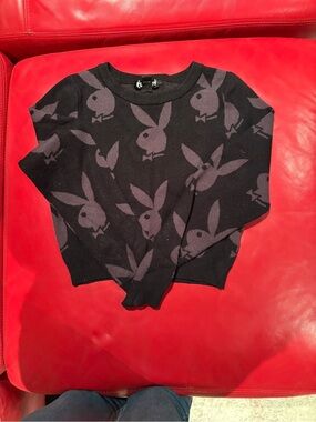 PLAYBOY Black Sweater with Gray Bunny Jacquard